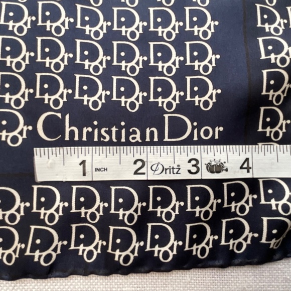 Christian Dior Silk Trotter Monogram Navy White Logo Scarf 19”x19”Made in Italy - Picture 5 of 9
